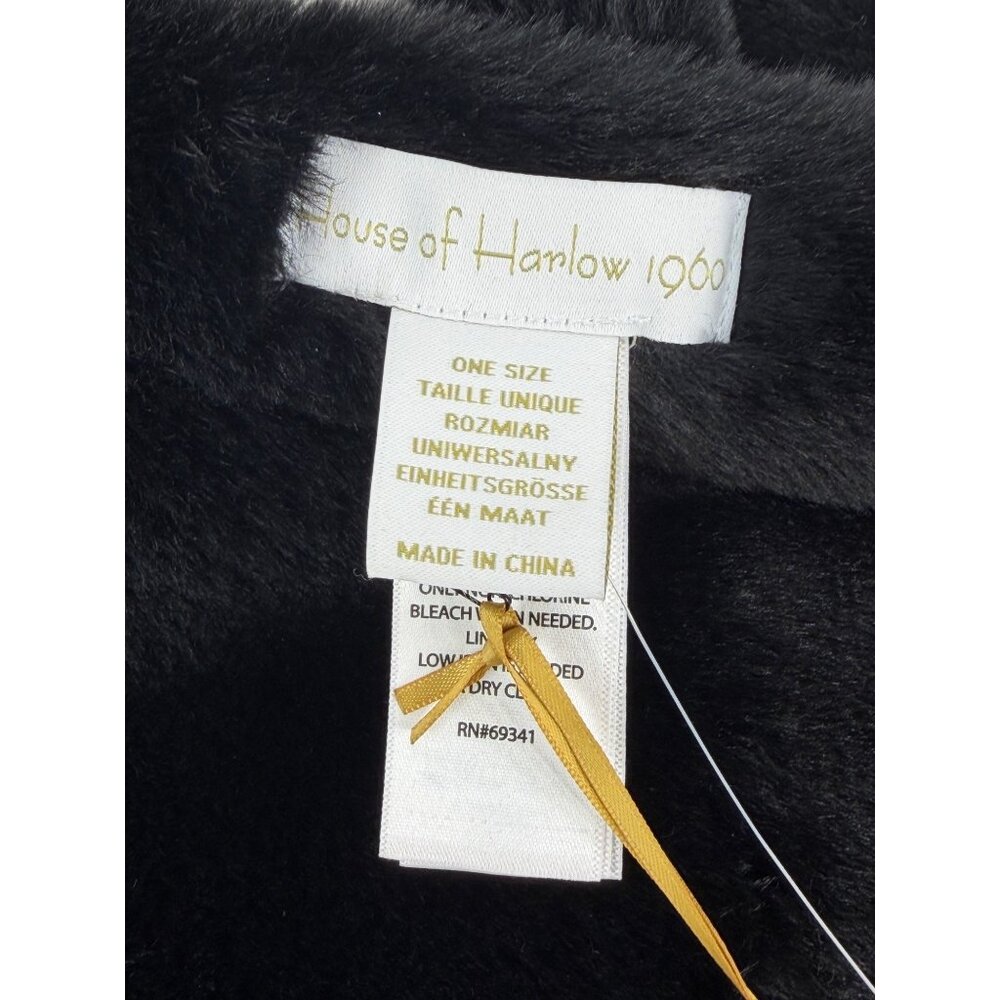 House Of Harlow Black Faux Fur Vegan Leather Reversible Scarf Wrap OS | Mob Wife - Picture 8 of 16